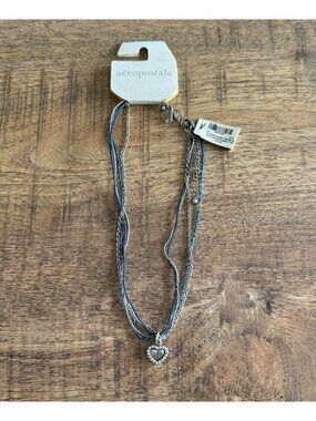 Aeropostale Multi Strand Beaded Rhinestone Heart Pendant Charm Necklace Vintage